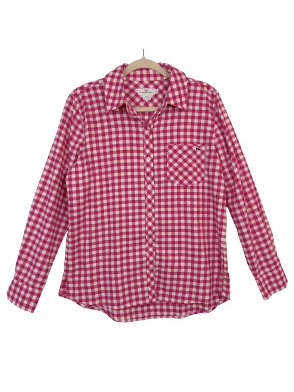 Vineyard Vines Pink Gingham Soft Cotton Flannel Button Front Shirt Size 8